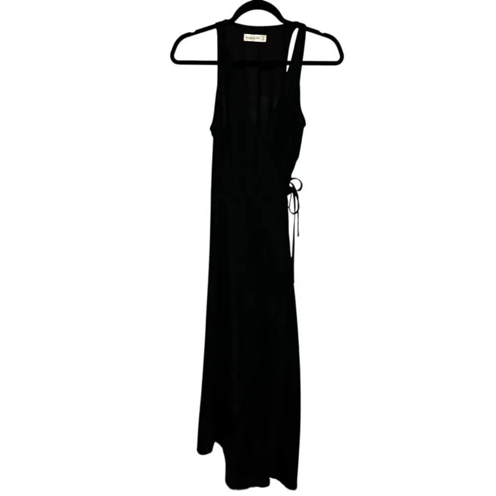 Abercrombie & Fitch Black Wrap Asymmetrical Tie Waist  Maxi Dress